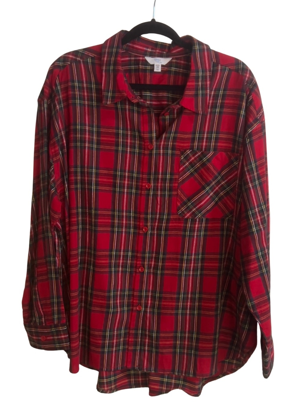 Time and Tru Red Plaid Flannel Button Front Shirt XXXL 22 Holiday Cozy Casual